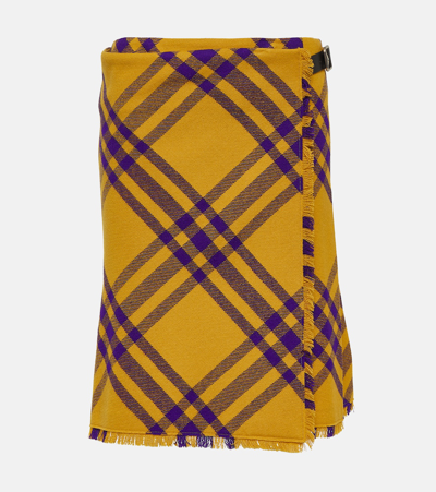 Shop Burberry Checked Wool Wrap Skirt In Multicoloured