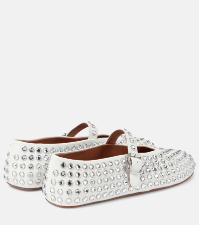 Shop Alaïa Crystal-embellished Leather Ballet Flats In White