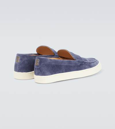 Shop Brunello Cucinelli Suede Penny Loafers In Blue