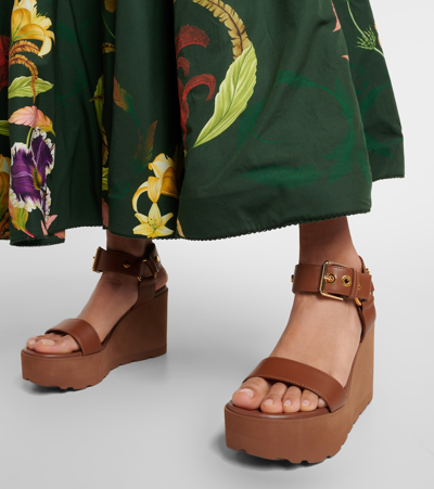Gianvito Rossi Leather Platform Wedge Sandals In Brown