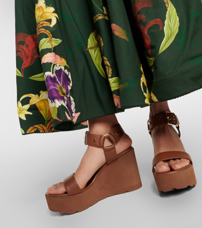 Gianvito Rossi Leather Platform Wedge Sandals In Brown