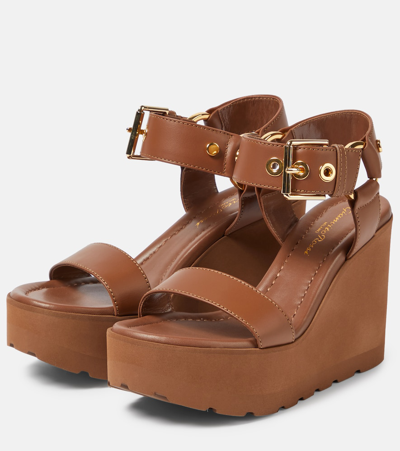 Gianvito Rossi Leather Platform Wedge Sandals In Brown