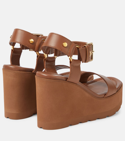 Gianvito Rossi Leather Platform Wedge Sandals In Brown