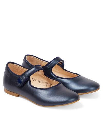 Shop Pom D'api Daisy Baby Leather Ballet Flats In Blue