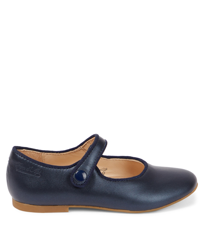 Shop Pom D'api Daisy Baby Leather Ballet Flats In Blue