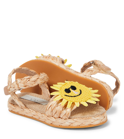 Shop Stella Mccartney Appliqué Raffia Sandals In Brown