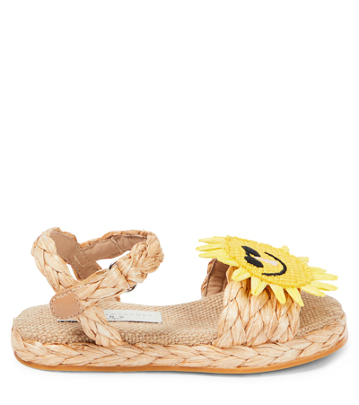 Shop Stella Mccartney Appliqué Raffia Sandals In Brown