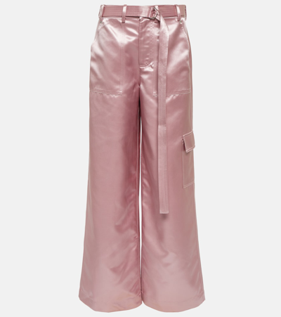 Shop Staud Shay High-rise Satin Wide-leg Pants In Pink