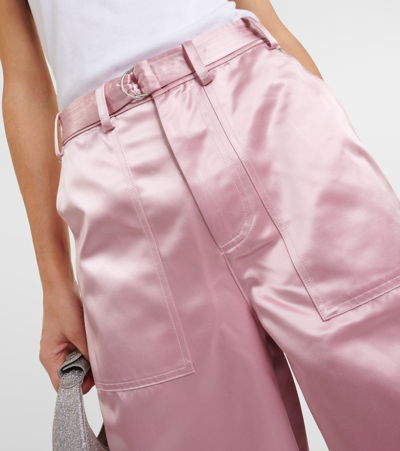 Shop Staud Shay High-rise Satin Wide-leg Pants In Pink