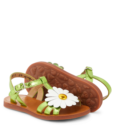 Shop Pom D'api Plagette Big Flo Leather Sandals In Green