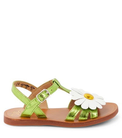 Shop Pom D'api Plagette Big Flo Leather Sandals In Green