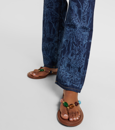 Gianvito Rossi Shanti Thong Embellished Leather Flip Flops In Brown