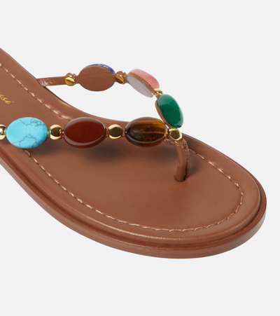Gianvito Rossi Shanti Thong Embellished Leather Flip Flops In Brown