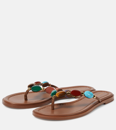 Gianvito Rossi Shanti Thong Embellished Leather Flip Flops In Brown