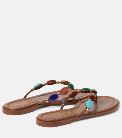 Gianvito Rossi Shanti Thong Embellished Leather Flip Flops In Brown
