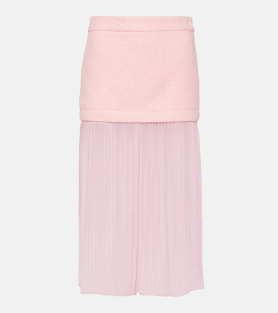 Shop Gucci Sequined Silk Tweed Midi Skirt In Pink
