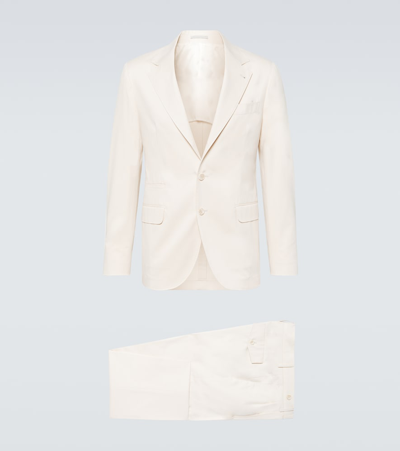 Shop Brunello Cucinelli Cotton And Cashmere-blend Suit In Beige