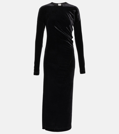 Shop Totême Twisted Velvet Midi Dress In Black