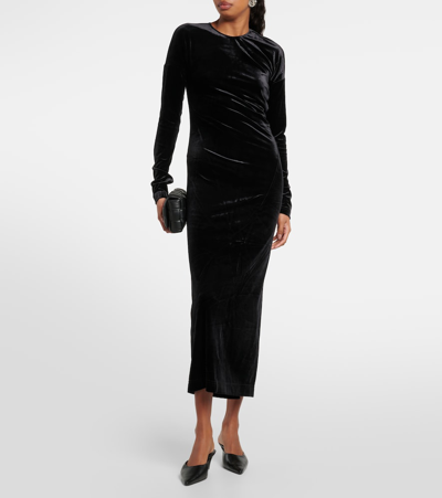 Shop Totême Twisted Velvet Midi Dress In Black