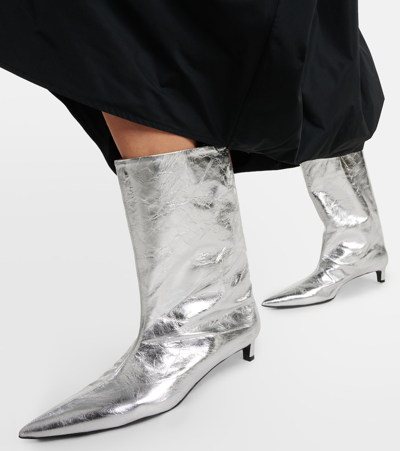 Shop Jil Sander Metallic Leather Ankle Boots In Silver