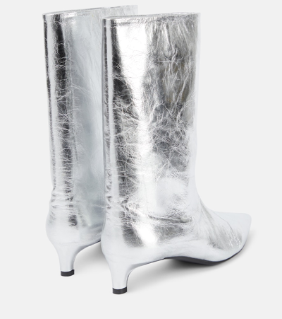 Shop Jil Sander Metallic Leather Ankle Boots In Silver
