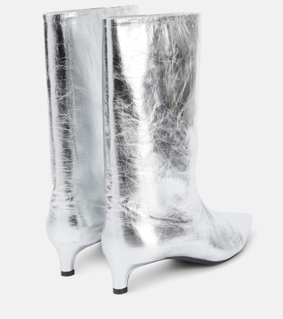 Jil Sander Metallic Leather Ankle Boots In Silver