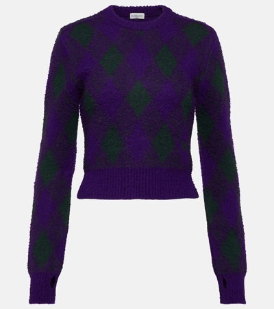 Shop Burberry Argyle Wool Sweater In Purple