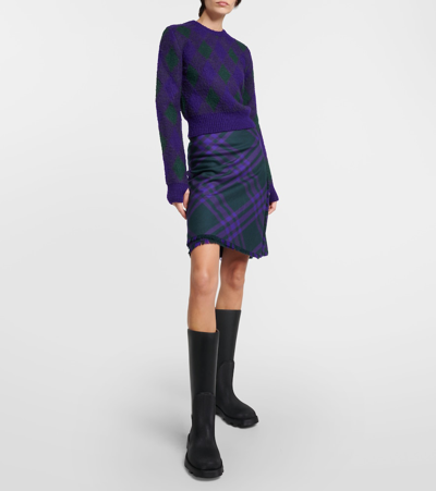 Burberry Check Knit Long-sleeve Thumbhole Sweater In Purple