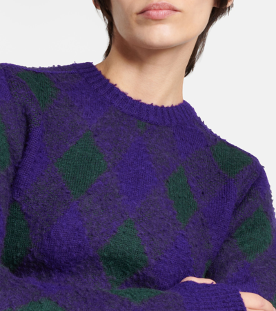 Burberry Check Knit Long-sleeve Thumbhole Sweater In Purple
