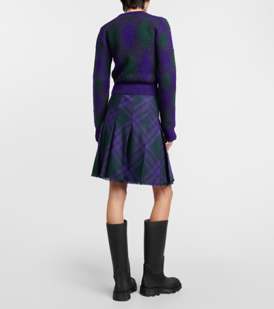 Burberry Check Knit Long-sleeve Thumbhole Sweater In Purple