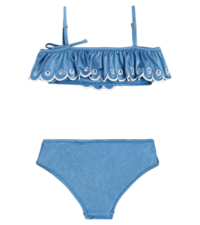 Shop Zimmermann Junie Embroidered Bikini In Blue
