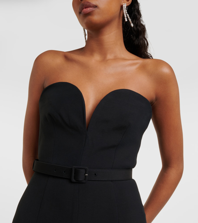 Shop Roland Mouret Strapless Wool And Silk Midi Dress In Black