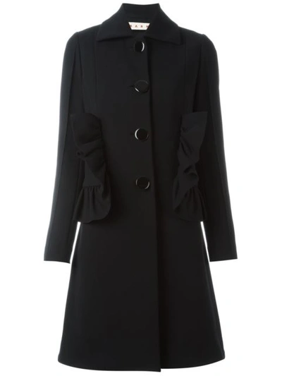 Marni Ruffle Pocket Cotton Blend Coat In Black|nero