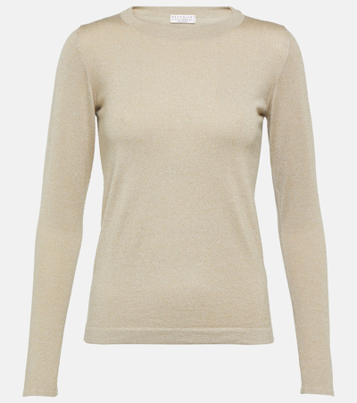 Shop Brunello Cucinelli Cashmere And Silk-blend Sweater In Brown