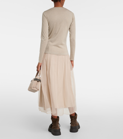 Shop Brunello Cucinelli Cashmere And Silk-blend Sweater In Brown