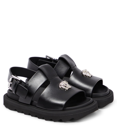 Shop Versace La Medusa Leather Sandals In Black