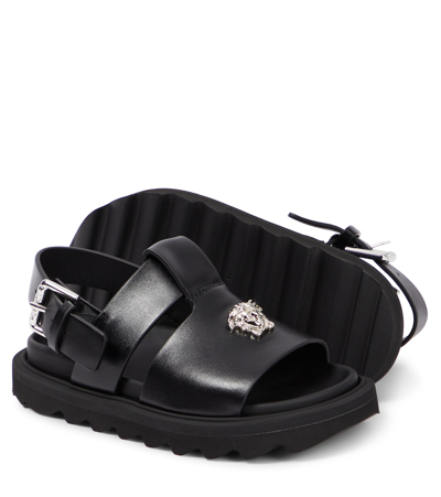 Versace La Medusa Leather Sandals In Black