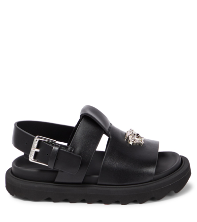 Versace La Medusa Leather Sandals In Black