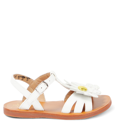Shop Pom D'api Big Flo Floral-appliqué Leather Sandals In White