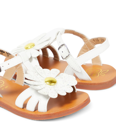 Shop Pom D'api Big Flo Floral-appliqué Leather Sandals In White