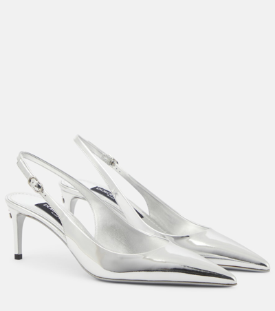 Dolce & Gabbana 60 Mirrored Leather Slingback Pumps In Silver