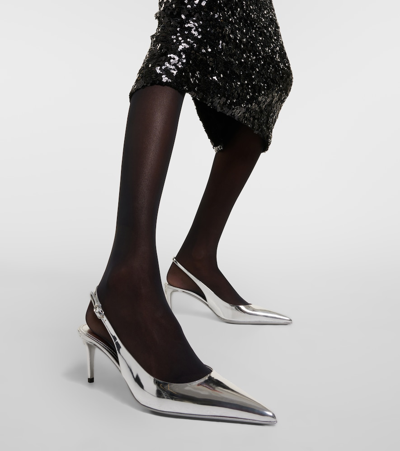 Dolce & Gabbana 60 Mirrored Leather Slingback Pumps In Silver