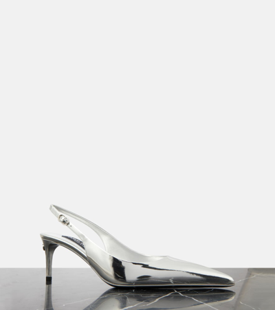 Dolce & Gabbana 60 Mirrored Leather Slingback Pumps In Silver