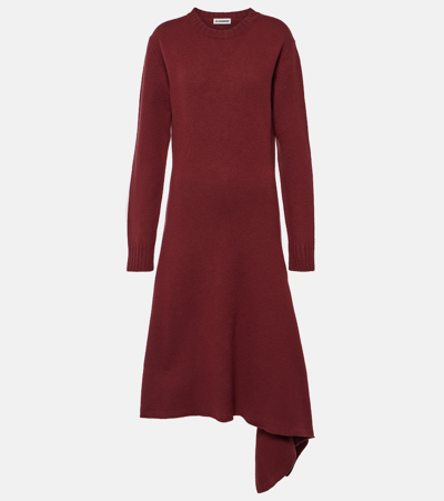 Shop Jil Sander Asymmetric Wool Midi Dress In Orange