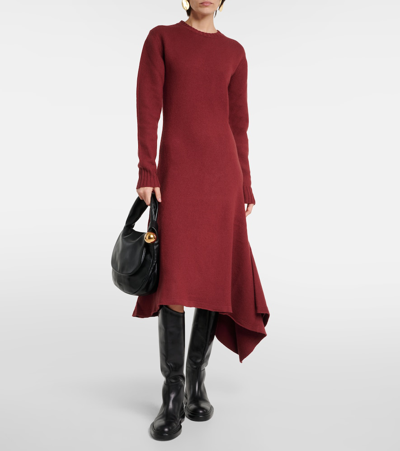 Shop Jil Sander Asymmetric Wool Midi Dress In Orange