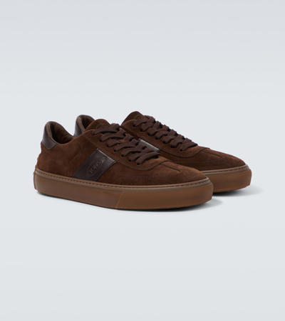 Shop Tod's Leather-trimmed Suede Sneakers In Brown