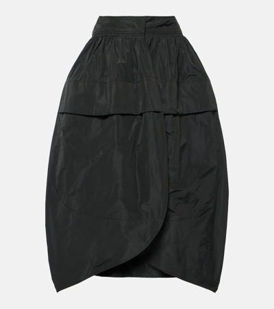Shop Jil Sander Gathered High-rise Taffeta Midi Skirt In Black