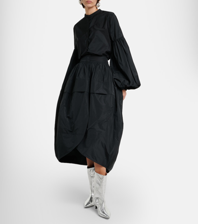 Shop Jil Sander Gathered High-rise Taffeta Midi Skirt In Black