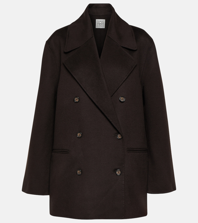 Shop Totême Double-breasted Wool Peacoat In Brown