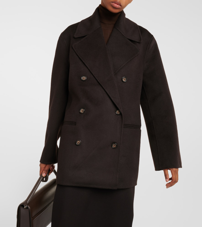 Shop Totême Double-breasted Wool Peacoat In Brown